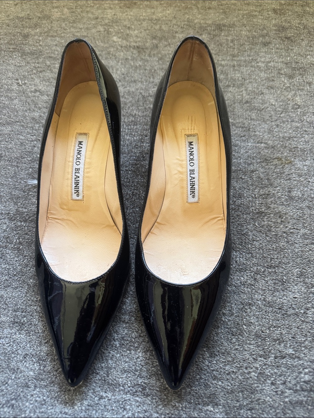Manolo Blahnik Black Patent Pointed Pumps